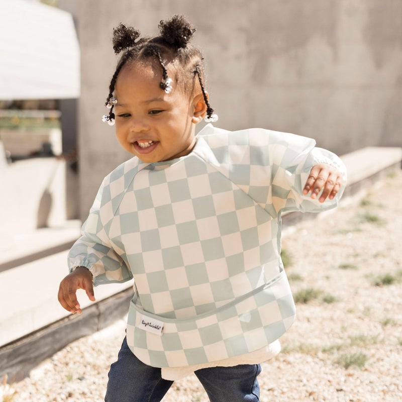 Tiny Twinkle Long Sleeve Bib for Babies & Toddlers - Waterproof Smock Bib for Eating - Machine Washable & Mess-Proof, Baby Feeding Essential & Shower Must-Have(Checkers Sage, 6-24M) - Image 2
